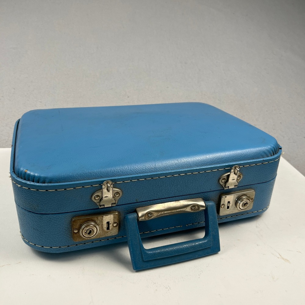 VTG 19702 Gateway Luggage Suitcase Womens Small Blue Hardside Vanity Travel Case